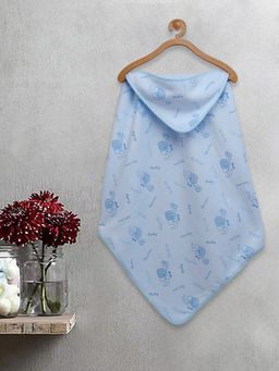 FABINALIV - Infant Blue Cartoon Print Cotton Hooded Bath Towel