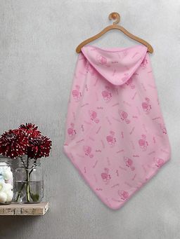 FABINALIV - Infant Pink Cartoon Print Cotton Hooded Bath Towel