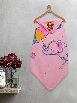 FABINALIV - Infant Pink Cartoon Print Cotton Hooded Bath Towel
