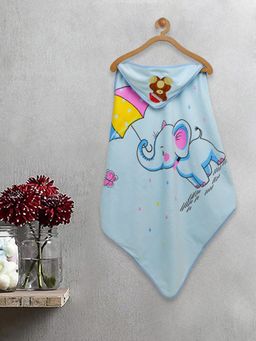 FABINALIV - Infant Blue Cartoon Print Cotton Hooded Bath Towel