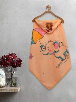 FABINALIV - Infant Peach Cartoon Print Cotton Hooded Bath Towel