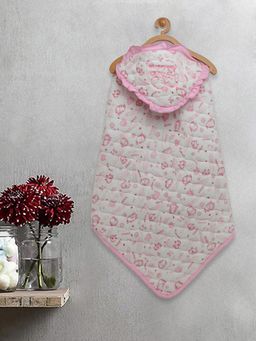 FABINALIV - Infant White Cartoon Print Cotton Hooded Bath Towel