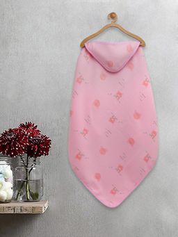 FABINALIV - Infant Pink Cartoon Print Cotton Hooded Bath Towel