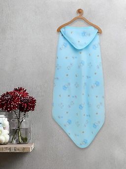 FABINALIV - Infant Blue Cartoon Print Cotton Hooded Bath Towel