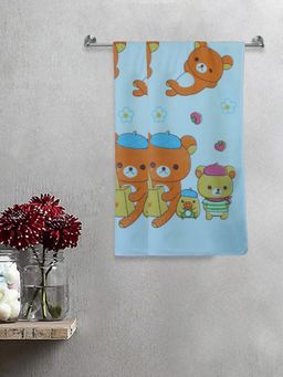 FABINALIV - Blue Cartoon Print Cotton Kids Bath Towels (Pack of 2)