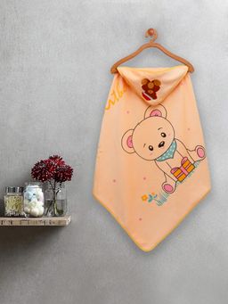 FABINALIV - Infant Peach Cartoon Print Cotton Hooded Bath Towel