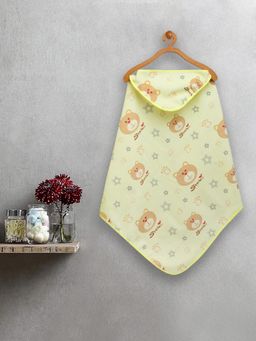 FABINALIV - Infant Yellow Cartoon Print Cotton Hooded Bath Towel