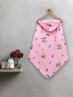 FABINALIV - Infant Pink Cartoon Print Cotton Hooded Bath Towel