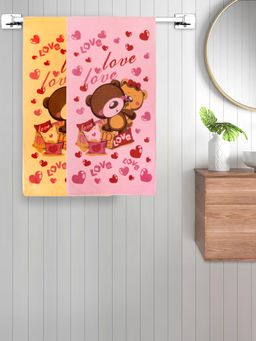 FABINALIV - Multicolor Cartoon Print Cotton Kids Bath Towels (Pack of 2)