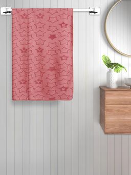 FABINALIV - Peach Geometric Cotton Kids Bath Towels (Pack of 2)