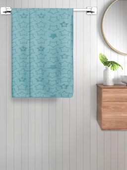 FABINALIV - Turquoise Geometric Cotton Kids Bath Towels (Pack of 2)