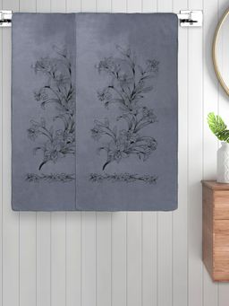 FABINALIV - Grey Floral 300 Gsm Cotton Kids Bath Towels (Pack of 2)