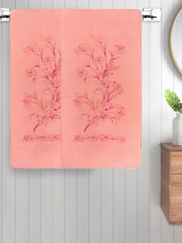 FABINALIV - Peach Floral 300 Gsm Cotton Kids Bath Towels (Pack of 2)
