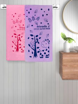 FABINALIV - Multicolor Cartoon 300 Gsm Cotton Kids Bath Towels (Pack of 2)