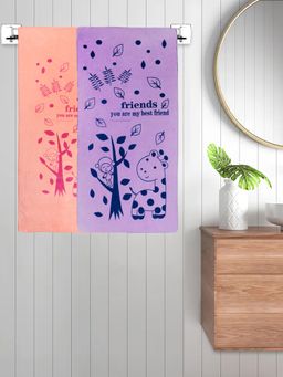 FABINALIV - Multicolor Cartoon 300 Gsm Cotton Kids Bath Towels (Pack of 2)