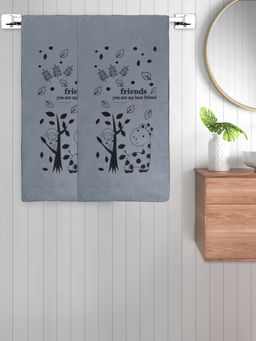 FABINALIV - Grey Cartoon 300 Gsm Cotton Kids Bath Towels (Pack of 2)