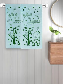 FABINALIV - Green Cartoon 300 Gsm Cotton Kids Bath Towels (Pack of 2)