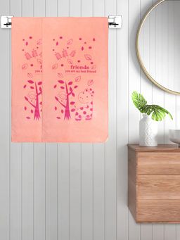 FABINALIV - Peach Cartoon 300 Gsm Cotton Kids Bath Towels (Pack of 2)