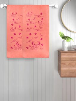 FABINALIV - Peach Cartoon 300 Gsm Cotton Kids Bath Towels (Pack of 2)