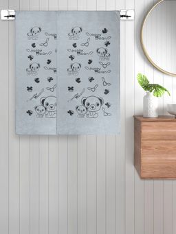 FABINALIV - Grey Cartoon 300 Gsm Cotton Kids Bath Towels (Pack of 2)