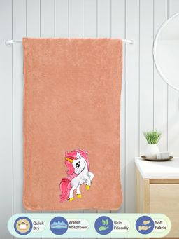 FABINALIV - Orange Cartoon Design Pure Cotton Kids Bath Towel