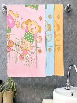 FABINALIV - Multicolor Cartoon Design Cotton Kids Bath Towels (Pack of 3)