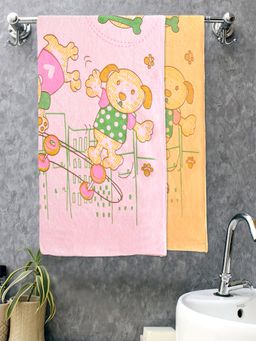 FABINALIV - Multicolor Cartoon Design Cotton Kids Bath Towels (Pack of 2)