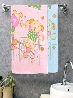 FABINALIV - Multicolor Cartoon Design Cotton Kids Bath Towels (Pack of 2)