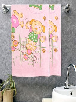 FABINALIV - Pink Cartoon Design Cotton Kids Bath Towels (Pack of 2)