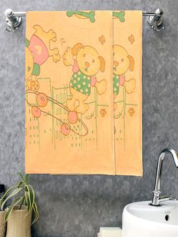 FABINALIV - Peach Cartoon Design Cotton Kids Bath Towels (Pack of 2)