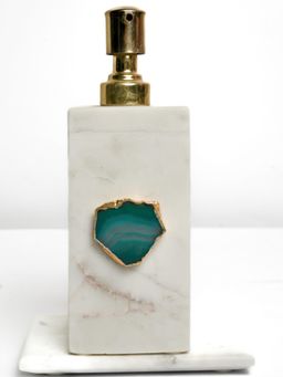 Homearte - White Marble With Agate Soap Dispenser-Turquoise