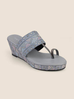 Metro - Women Grey Synthetic Kolhapuris