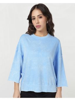 Bewakoof - Women Clear Sky Blue Oversized Acid Wash Short Top