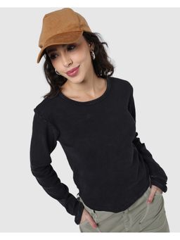 Bewakoof - Women Black Slim Fit Acid Wash Short Top