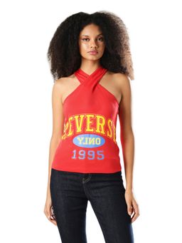 ONLY - Women Typographic Slim Fit Red Top