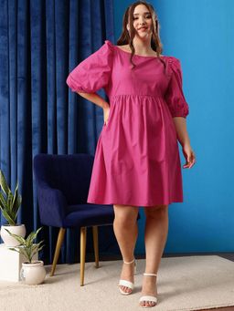 CURVY STREET - Women Pink Puff Sleeve Dress