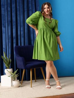 CURVY STREET - Women Green Puff Sleeve Dress