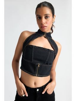 FREAKINS - Black Chain Detailed Crop Top