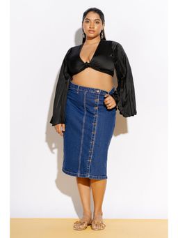 FREAKINS - Curve Indigo Denim Buttoned Bodycon Skirt