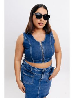 FREAKINS - Curve Halter Front Zip Denim Top