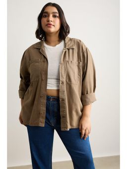 FREAKINS - Curve Earthy Two Pocketed Denim Ef. Shacket