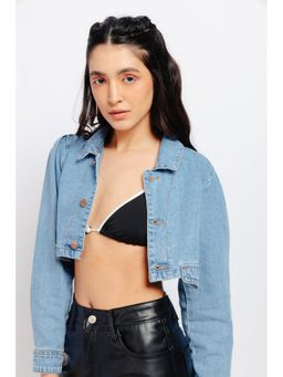 FREAKINS - Classic Full Sleeve Denim Cropped Jacket