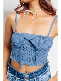 FREAKINS - Denim Strap Criss Cross Blouse Top