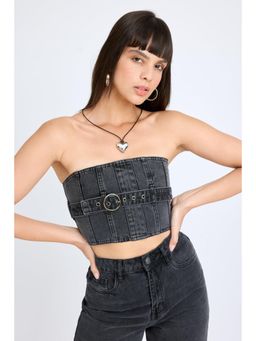 FREAKINS - Charcoal Belted Tube Crop Top
