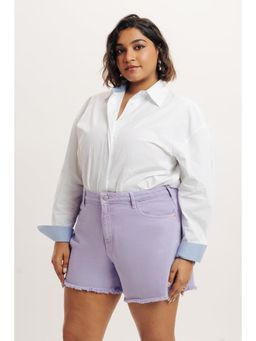FREAKINS - Curve Denim Frayed Hem Lavender Shorts