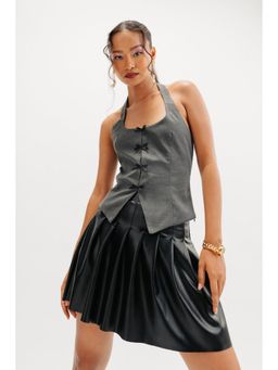 FREAKINS - Black Pleated Leather Skirt