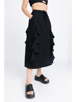 FREAKINS - Black Ruffled Midi Skirt