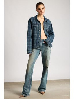 FREAKINS - Vintage Plaid Denim Jacket