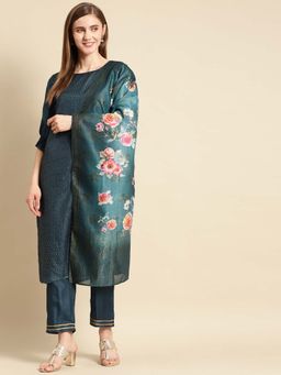 Libas - Teal Printed Kurta with Pant & Dupatta (Set of 3)