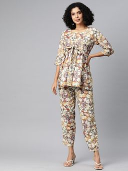 Readiprint - Frock Style Cotton Fabric Beige Color Co-Ord Set (Set of 2)